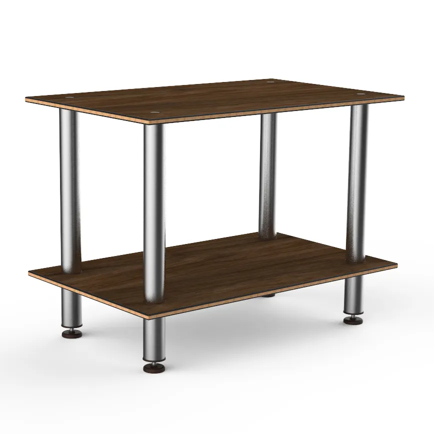 Steelite MGCMDX02WSXF 2-Tier Buffet Table, 47" x 29.5" x 35"H, Bengali Mango Wood BHP Laminate Top, Brushed Stainless Steel Legs