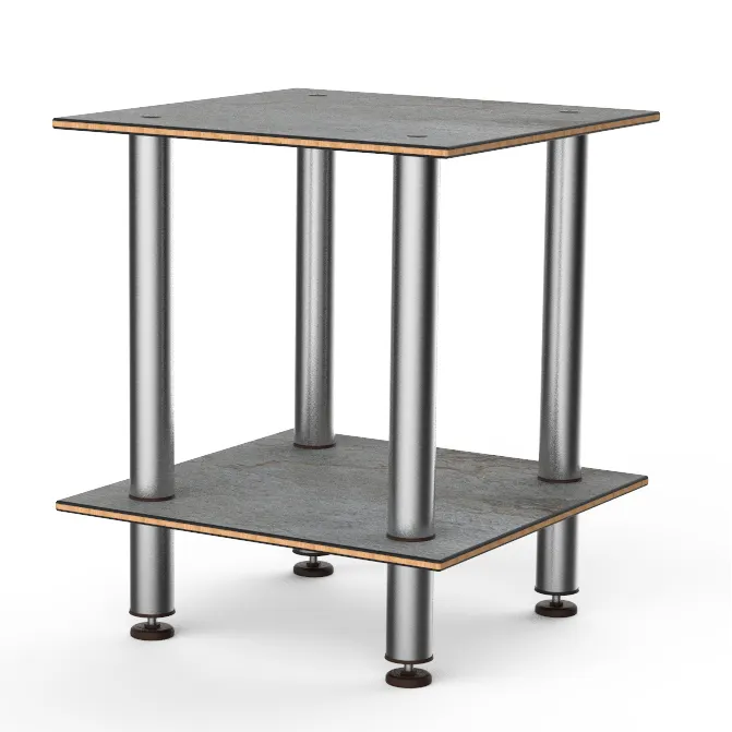 Steelite MGCMDX03GSXF 2-Tier Buffet Table, 29x29, Grey Slate Laminate Top, Brushed Stainless Steel Legs