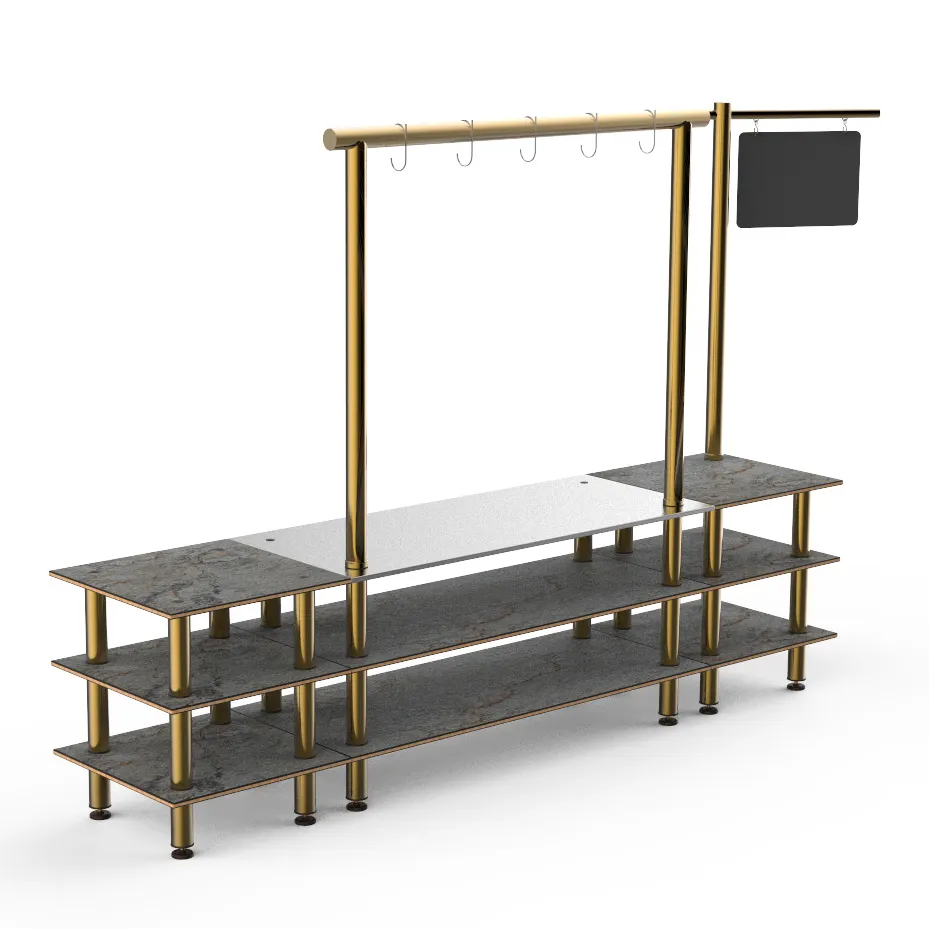 Steelite MGCMLA02GBXF Mogogo Buffet Station, 130" x 29.5" x 96", 3-Tier, Stainless Steel, Grey Slate BHP Laminate Top