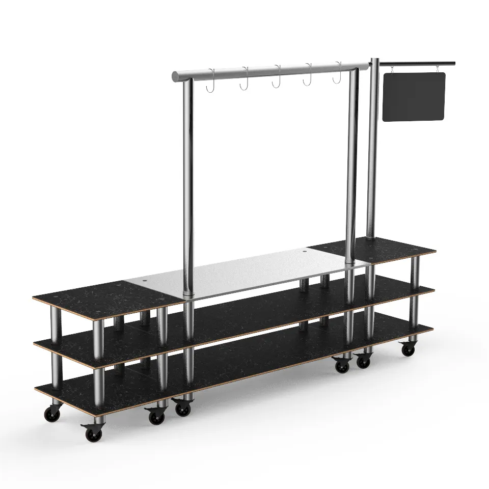 Steelite MGCMLA02MSXW 130" Modular Buffet Table, 3-Tier, 96"H, Nero Marquina Marble Top, Stainless Steel