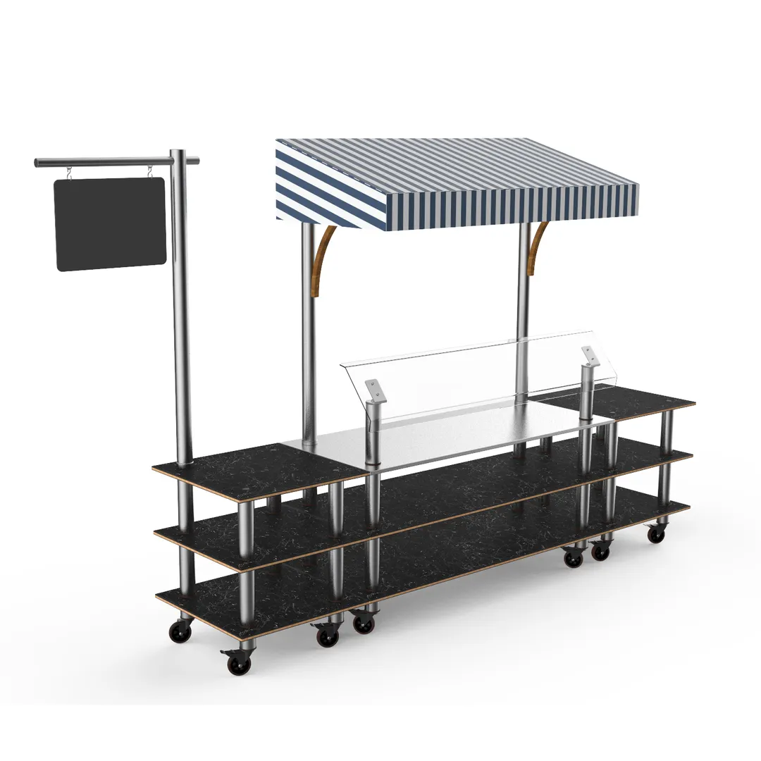 Steelite MGCMLA04MSWW 130" Modular Classic Buffet Station, 3-Tier, 96"H, Nero Marquina Marble BHP Laminate Top