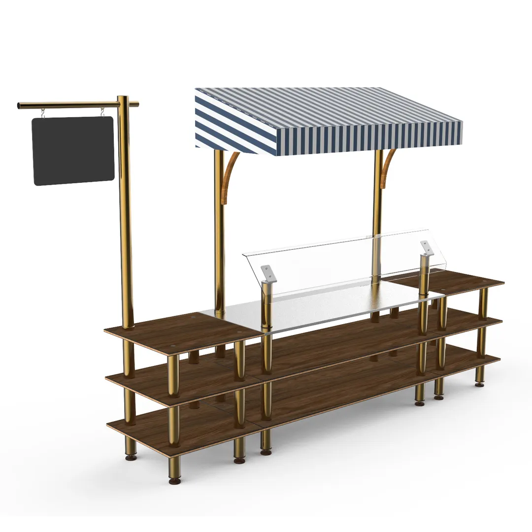 Steelite MGCMLA04WBWF 130" Modular Classic Buffet Station, 3-Tier, 96"H, Stainless Steel, Bengali Mango Wood Top