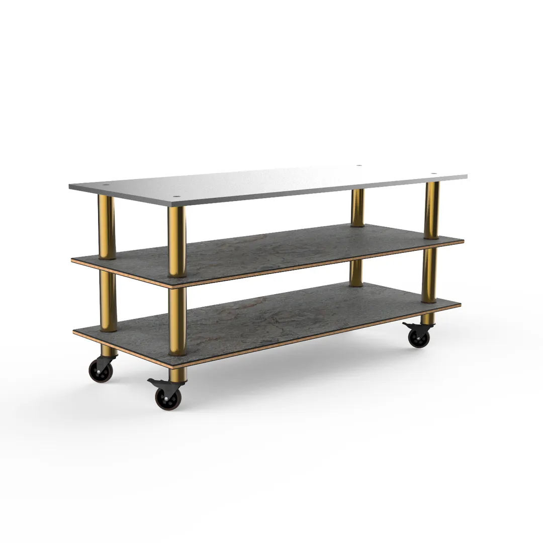 Steelite MGCMLA05GBXW 71" Configurable Buffet Table, 3-Tier, 29-1/2"D x 33"H, Stainless Steel Top, Grey Slate BHP Laminate