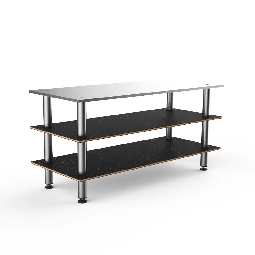 Steelite MGCMLA05MSXF 71" Configurable Buffet Table, 3-Tier, Stainless Steel & Nero Marquina Marble Laminate Top, Brushed Stainless Steel Legs