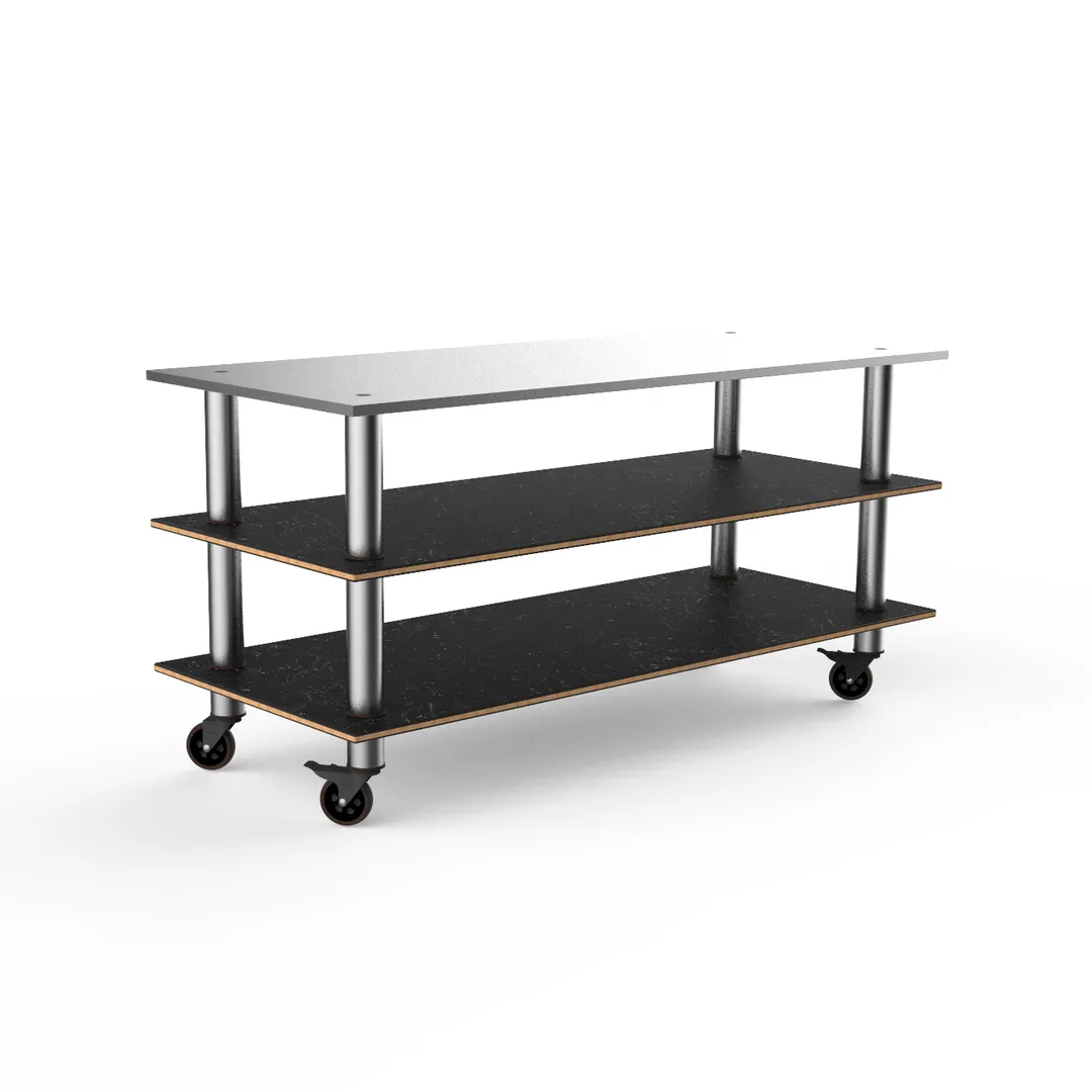 Steelite MGCMLA05MSXW 71" Configurable Buffet Table, 3-Tier, Stainless Steel & Nero Marquina Marble BHP Laminate Top