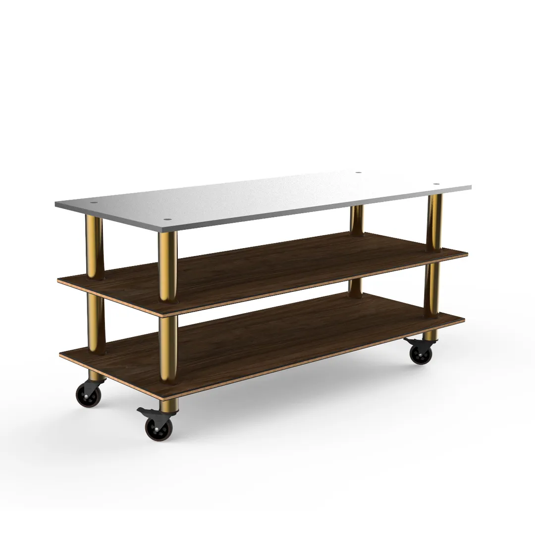 Steelite MGCMLA05WBXW 71" Modular Buffet Station, 3-Tier, 33"H, Stainless Steel & Bamboo Core Top