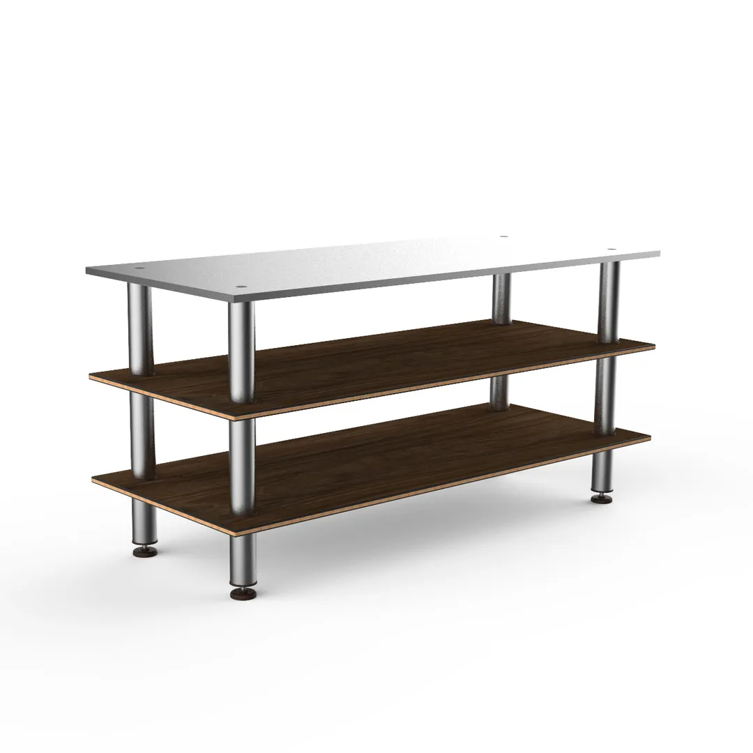 Steelite MGCMLA05WSXF 71" Configurable Buffet Table, 3-Tier, Stainless Steel Top, Bengali Mango Wood Laminate, Brushed Stainless Steel Legs
