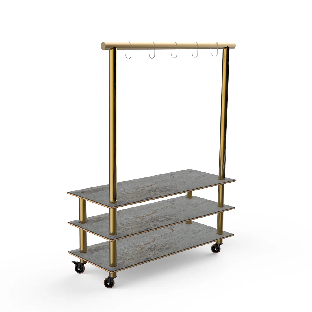 Steelite MGCMLA06GBXW 71" Modular Classic Arch Buffet Table, 3-Tier, 96"H, Grey Slate BHP Laminate Top