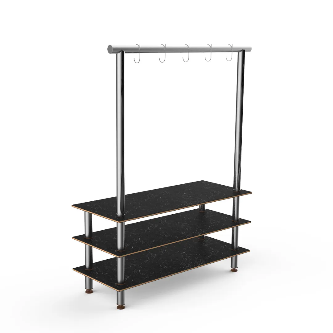 Steelite MGCMLA06MSXF 71" Modular Classic Arch Buffet Table, 3-Tier, Nero Marquina Marble BHP Laminate Top, Brushed Stainless Steel Legs