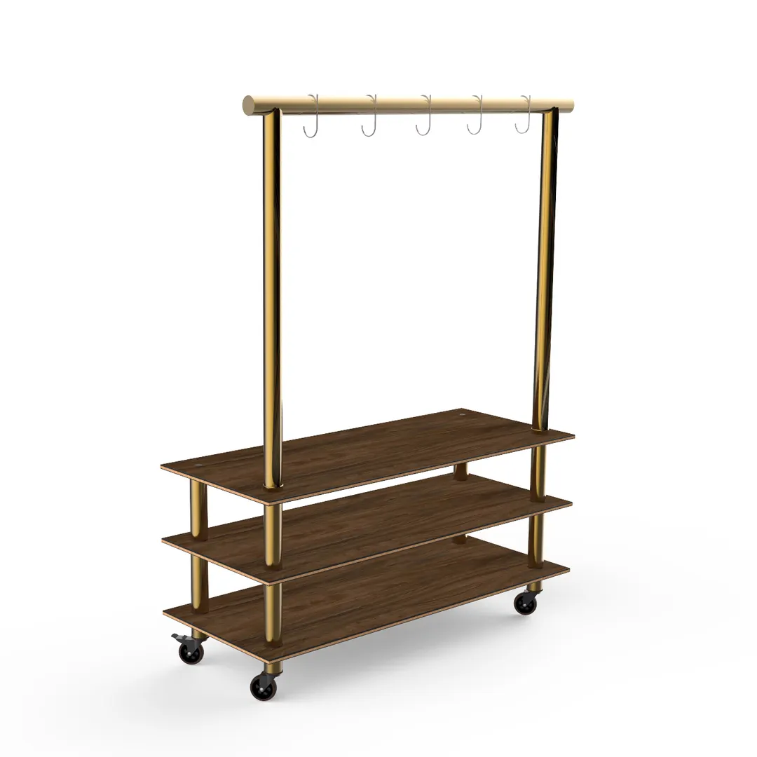 Steelite MGCMLA06WBXW 71" Modular Classic Arch Buffet Table, 3-Tier, 96"H, Bengali Mango Wood BHP Laminate Top
