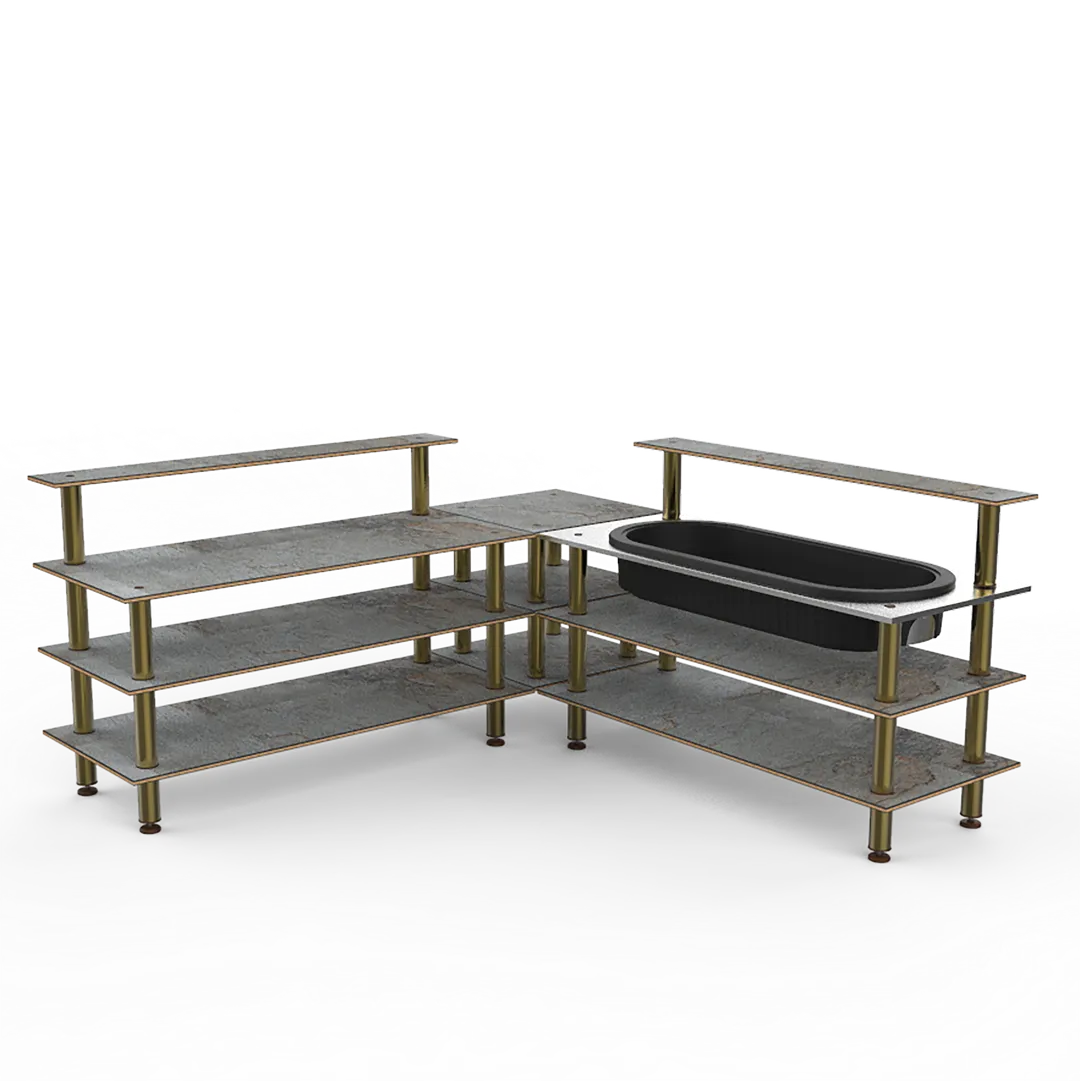 Steelite MGCMLB01GBXF 100x100 Modular Buffet Station, 3-Tier, 47H, Grey Slate BHP Laminate Top, Stainless Steel Ice Bin