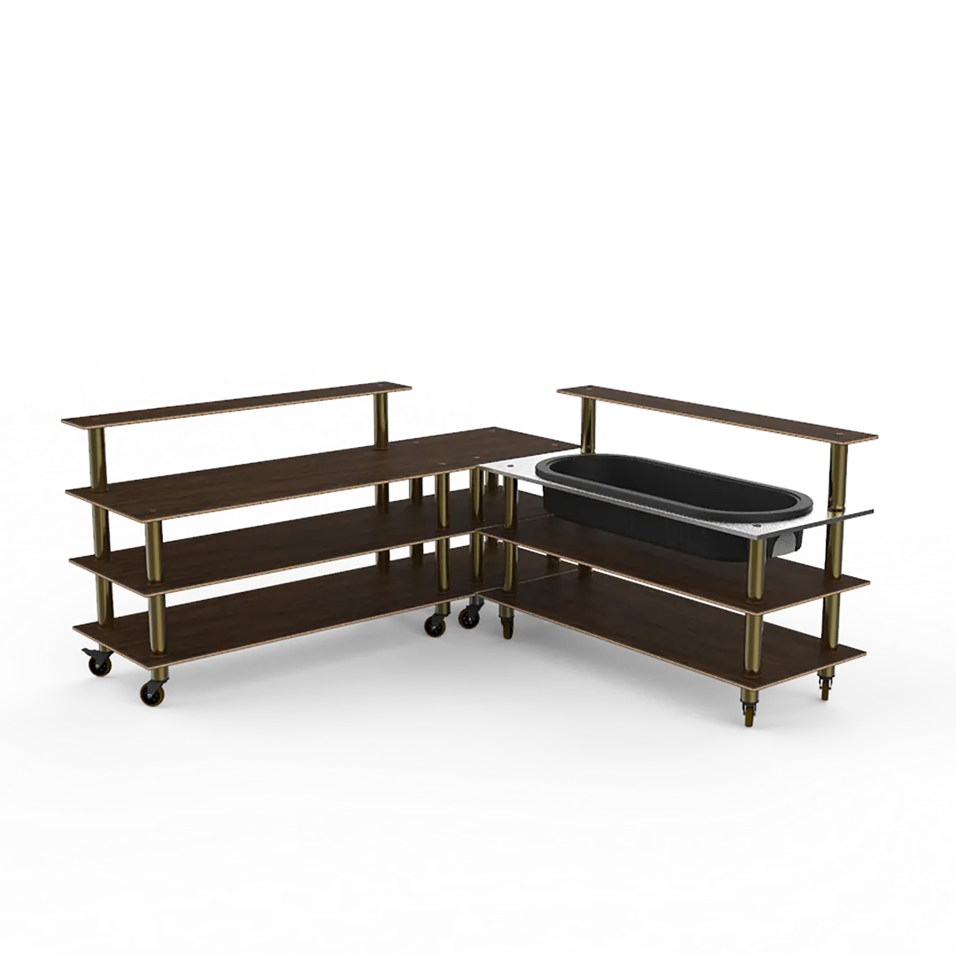 Steelite MGCMLB01WBXW 100" Modular Buffet Station, 3-Tier, Stainless Steel & Bamboo Core Top