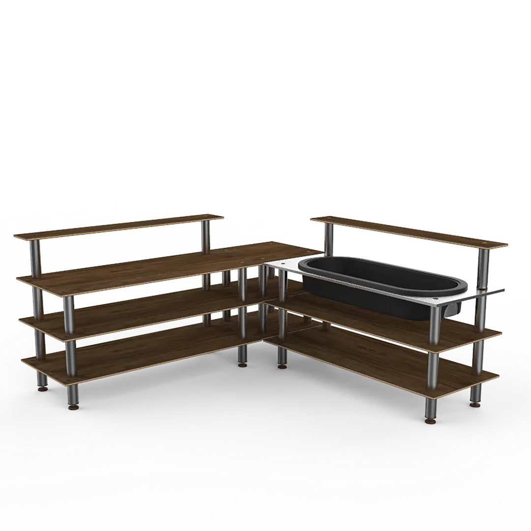 Steelite MGCMLB01WSXF 100x100x47 Modular Buffet Station, 3-Tier, Stainless Steel Top, Laminated Wood Shelves, Brushed Stainless