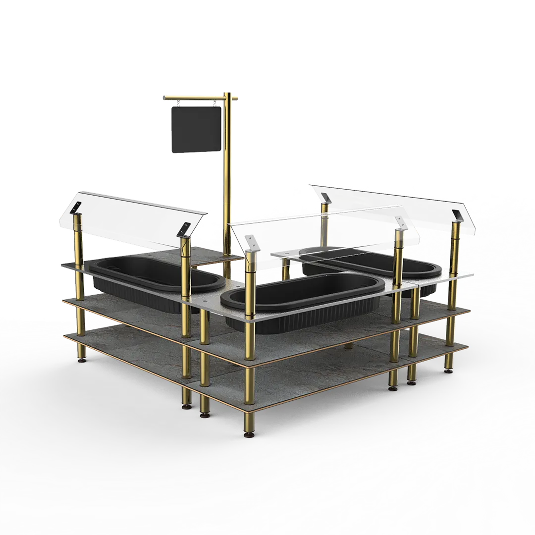 Steelite MGCMLB03GBXF 3-Tier Modular Chilled Salad Station, 100x100, Grey Slate BHP Laminate, Stainless Steel Tops