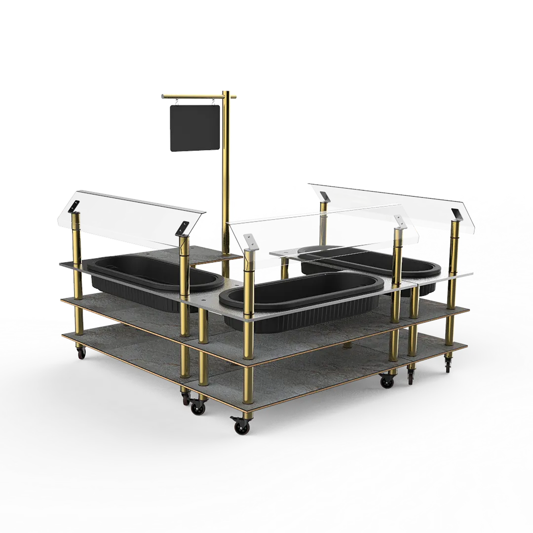 Steelite MGCMLB03GBXW 3-Tier Modular Chilled Salad Station, 100x100x94, Grey Slate BHP Laminate, Stainless Steel Tops