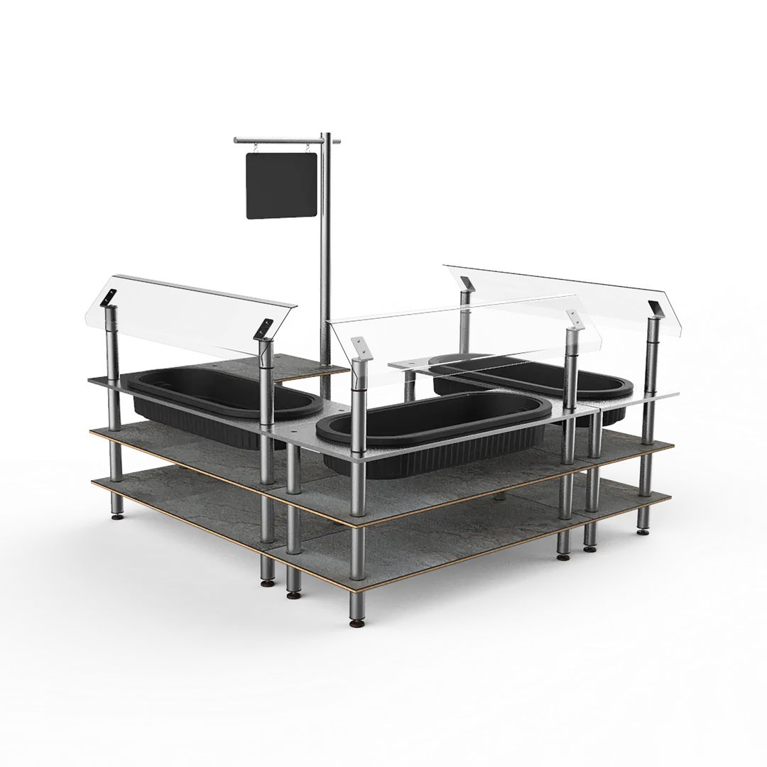 Steelite MGCMLB03GSXF 3-Tier Modular Chilled Salad Station, 100x100, Grey Slate BHP Laminate, Stainless Steel Tops