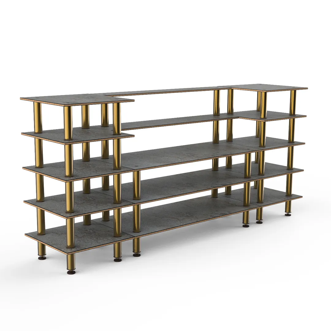 Steelite MGCMLB04GBXF 130" Configurable Buffet Table, 5-Tier, Grey Slate BHP Laminate Top, Brushed Brass Legs