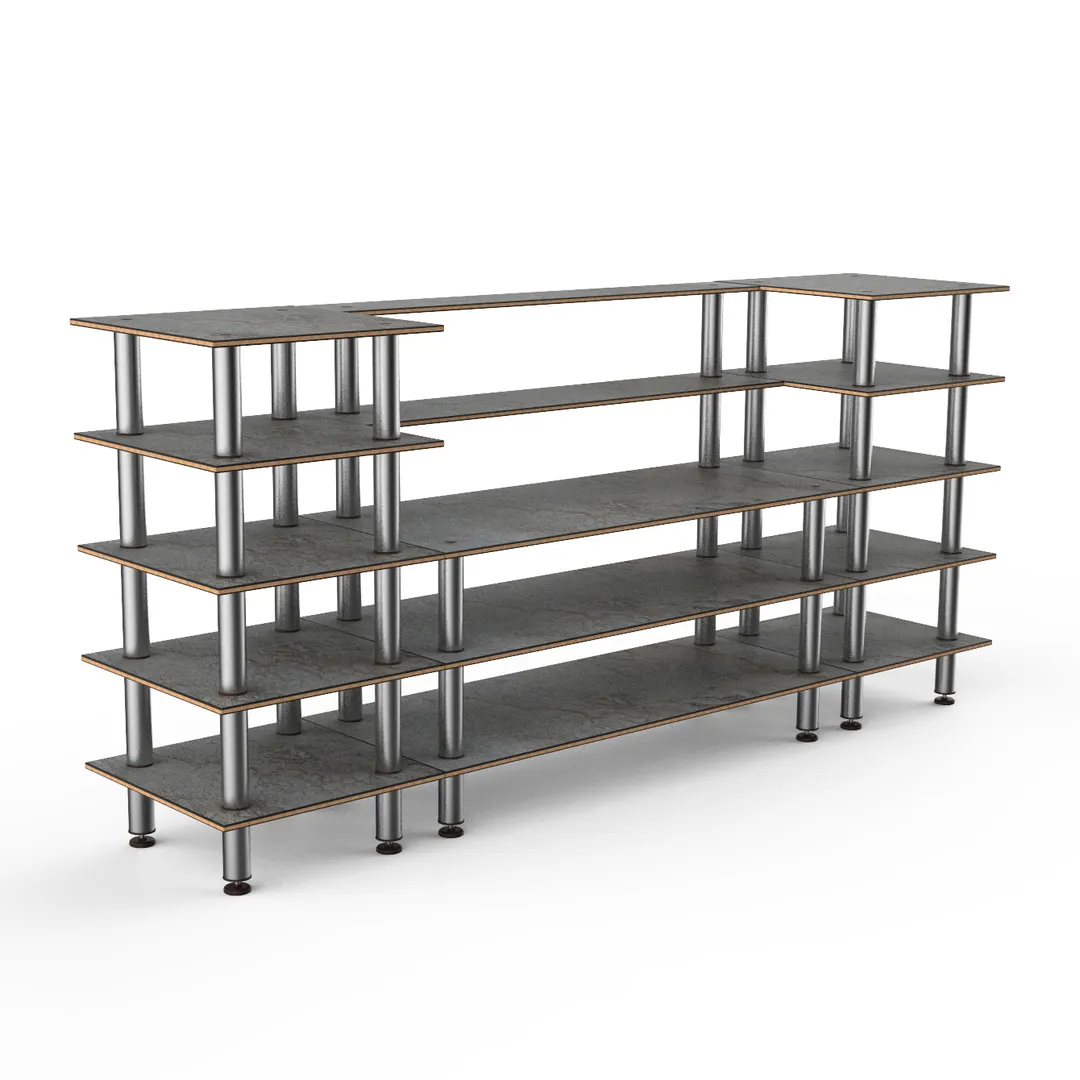 Steelite MGCMLB04GSXF 130" Configurable Buffet Table, 5-Tier, Grey Slate BHP Laminate Top, Brushed Stainless Steel Legs
