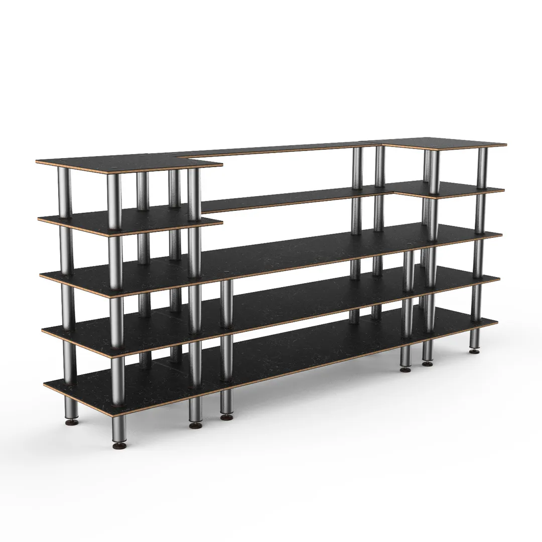 Steelite MGCMLB04MSXF 130" Configurable Buffet Table, 5-Tier, Nero Marquina Marble BHP Laminate Top, Brushed Stainless Steel Legs