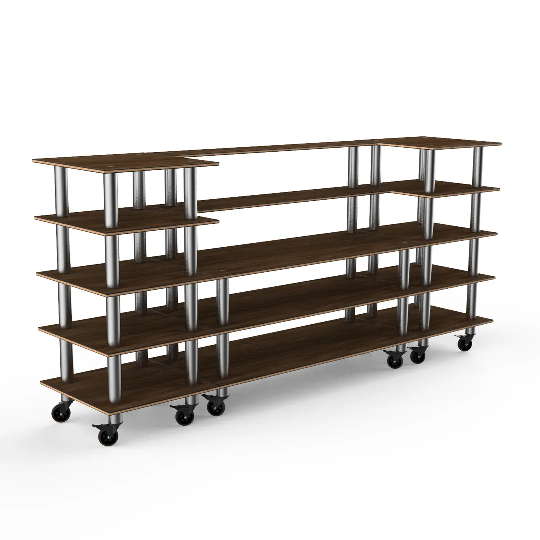 Steelite MGCMLB04WSXW 130" Configurable Buffet Table, 5-Tier, 29-1/2"D x 60-1/2"H, Bengali Mango Wood BHP Laminate Top
