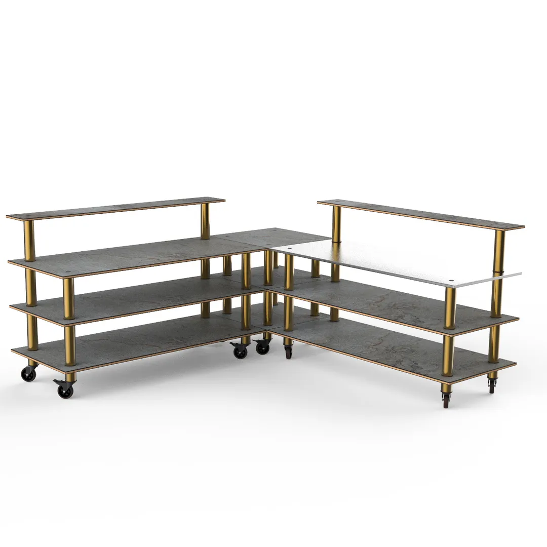 Steelite MGCMLB05GBXW 100x100 Modular Buffet Corner Station, 3-Tier, 47.5H, Stainless Steel, Grey Slate BHP Laminate Top