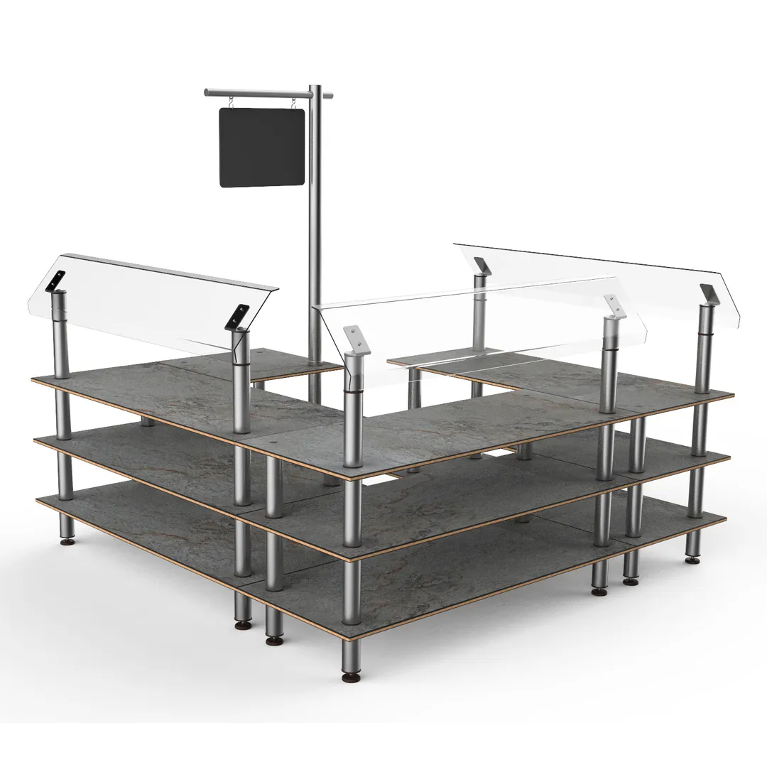 Steelite MGCMLB06GSXF 100" Rectangular Buffet Table, 3-Tier, Grey Slate BHP Laminate, Brushed Stainless Steel, 94"H