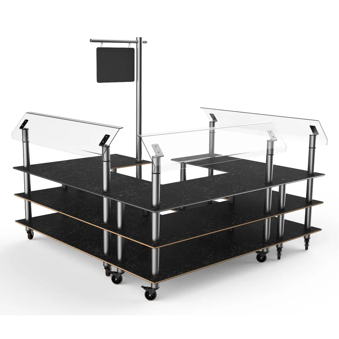 Steelite MGCMLB06MSXW 3-Tier Buffet Station, 100x100x94, Nero Marquina Marble BHP Laminate Top, Brushed Stainless Steel