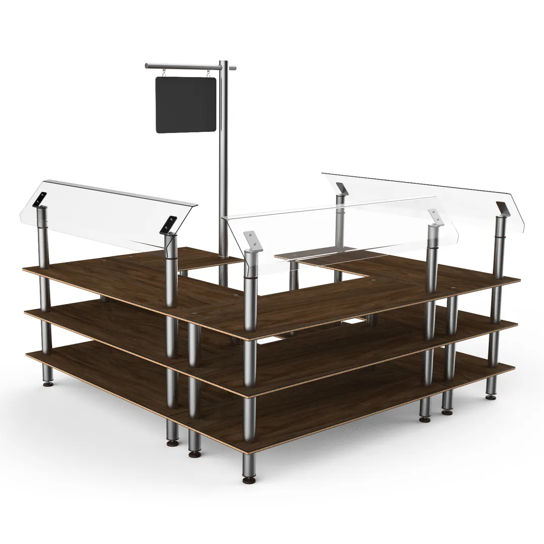 Steelite MGCMLB06WSXF 3-Tier Buffet Station, 100x100, Brushed Stainless Steel, Bengali Mango Wood Top