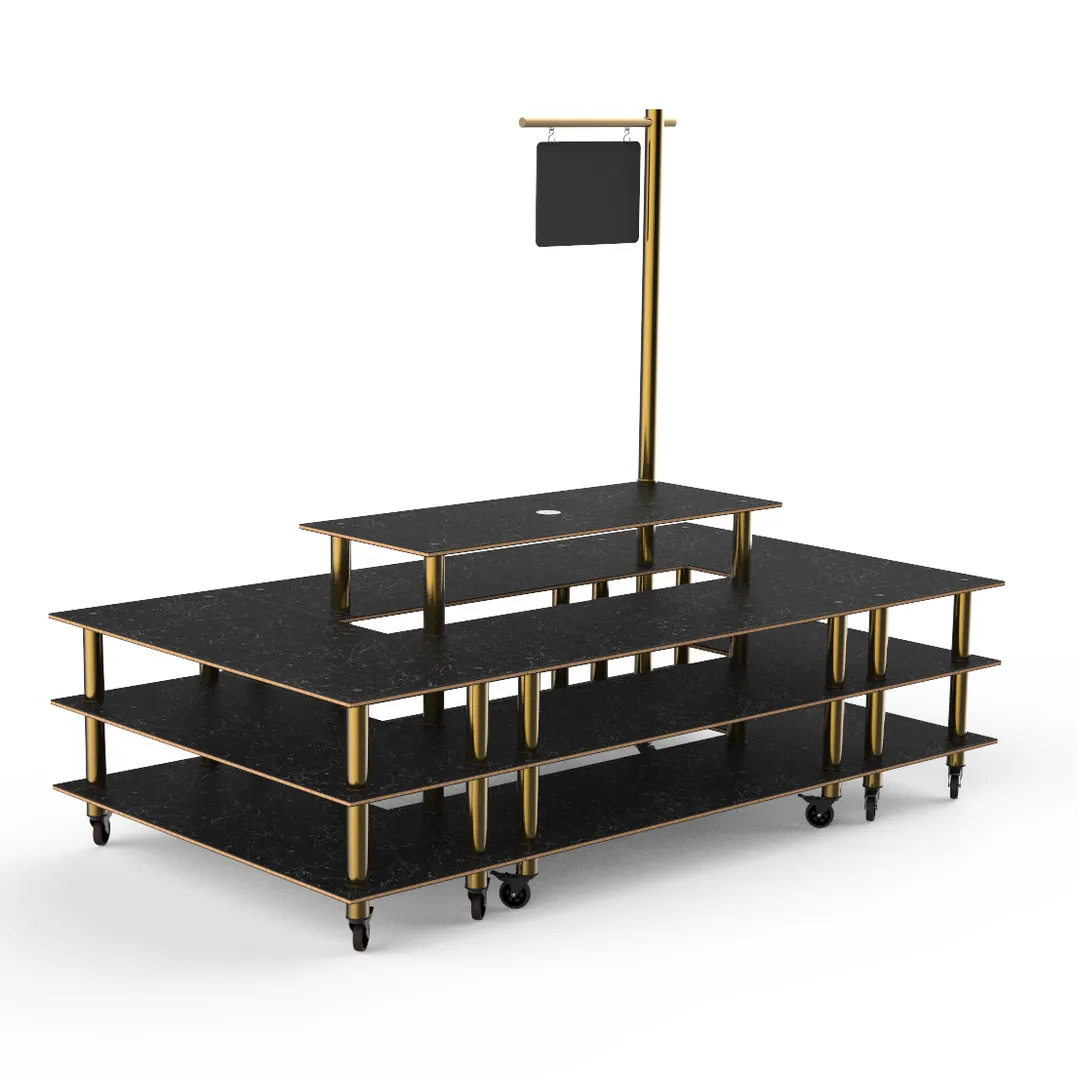 Steelite MGCMLB07MBXW Mogogo Buffet Table, 130" x 71" x 107"H, 4-Tier, Rectangular, Nero Marquina BHP Laminate Top