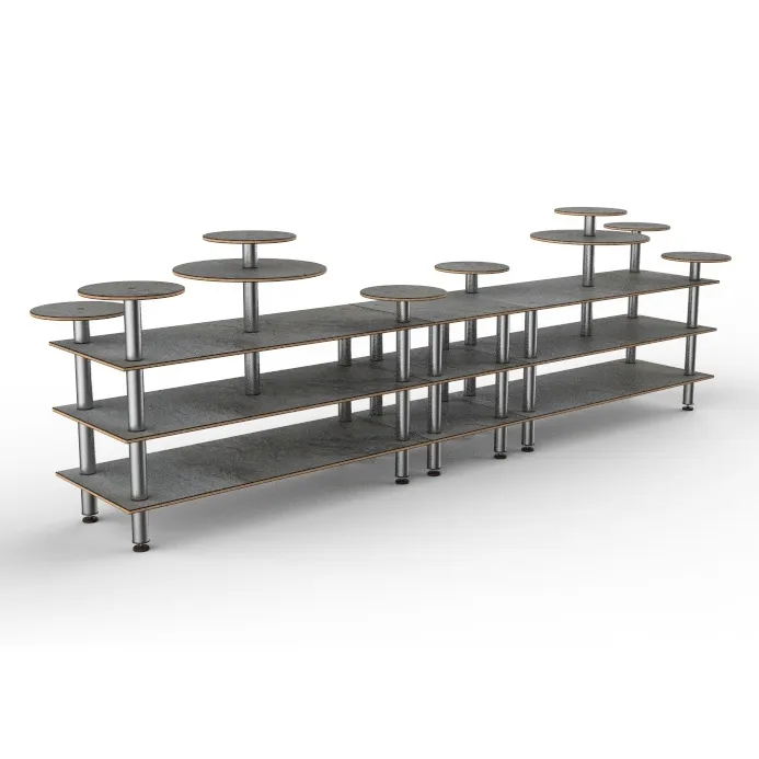Steelite MGCMLB08GSXF 3-Tier Modular Buffet Station, 180-1/2" x 38" x 54", Grey Slate BHP Laminate Top, Brushed Stainless Steel Legs