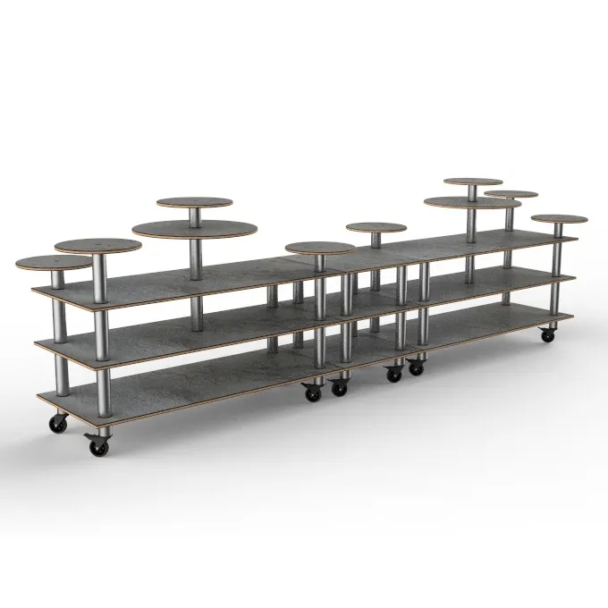 Steelite MGCMLB08GSXW 3-Tier Buffet Table, 180.5" Wide, 38" Deep, 54" High, Grey Slate Laminate Top