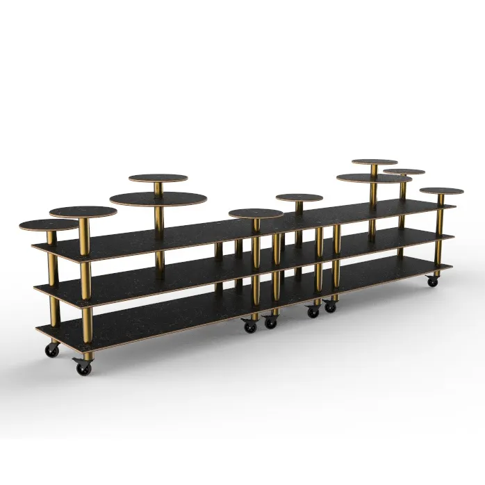 Steelite MGCMLB08MBXW 3-Tier Modular Buffet Station, 180.5" x 38" x 54", Nero Marquina BHP Laminate, Brushed Brass Caster