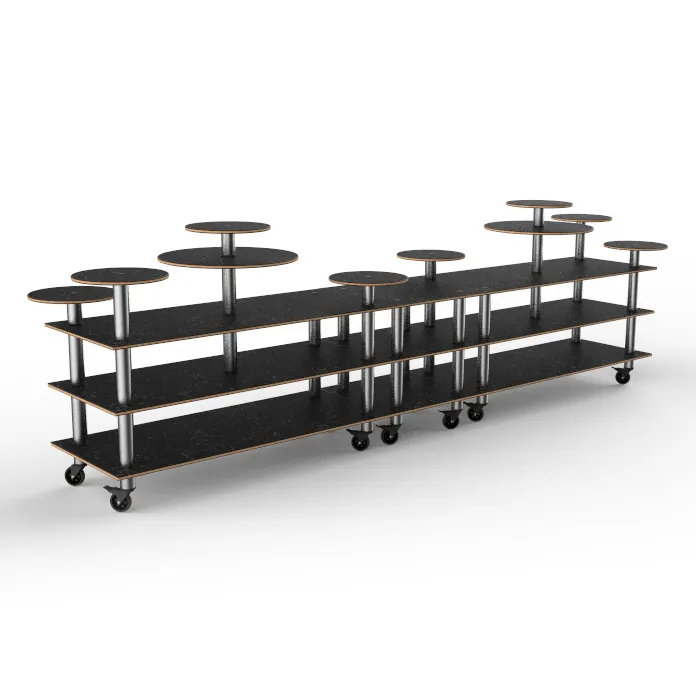 Steelite MGCMLB08MSXW 3-Tier Buffet Station, 180" x 38" x 54", Nero Marquina BHP Laminate Top, Brushed Stainless Steel
