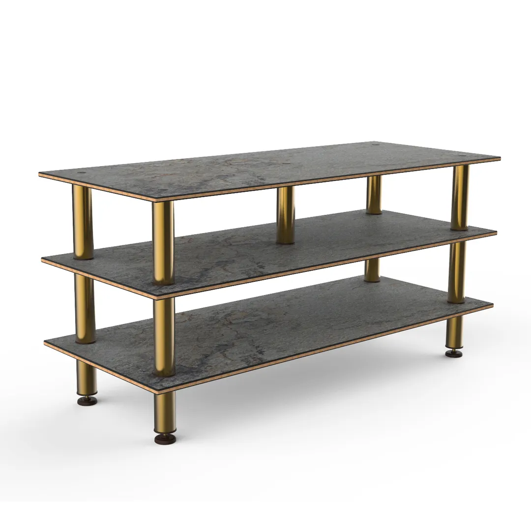 Steelite MGCMLB09GBXF 71" Modular Buffet Table, 3-Tier, Grey Slate BHP Laminate Top, Brushed Brass Legs
