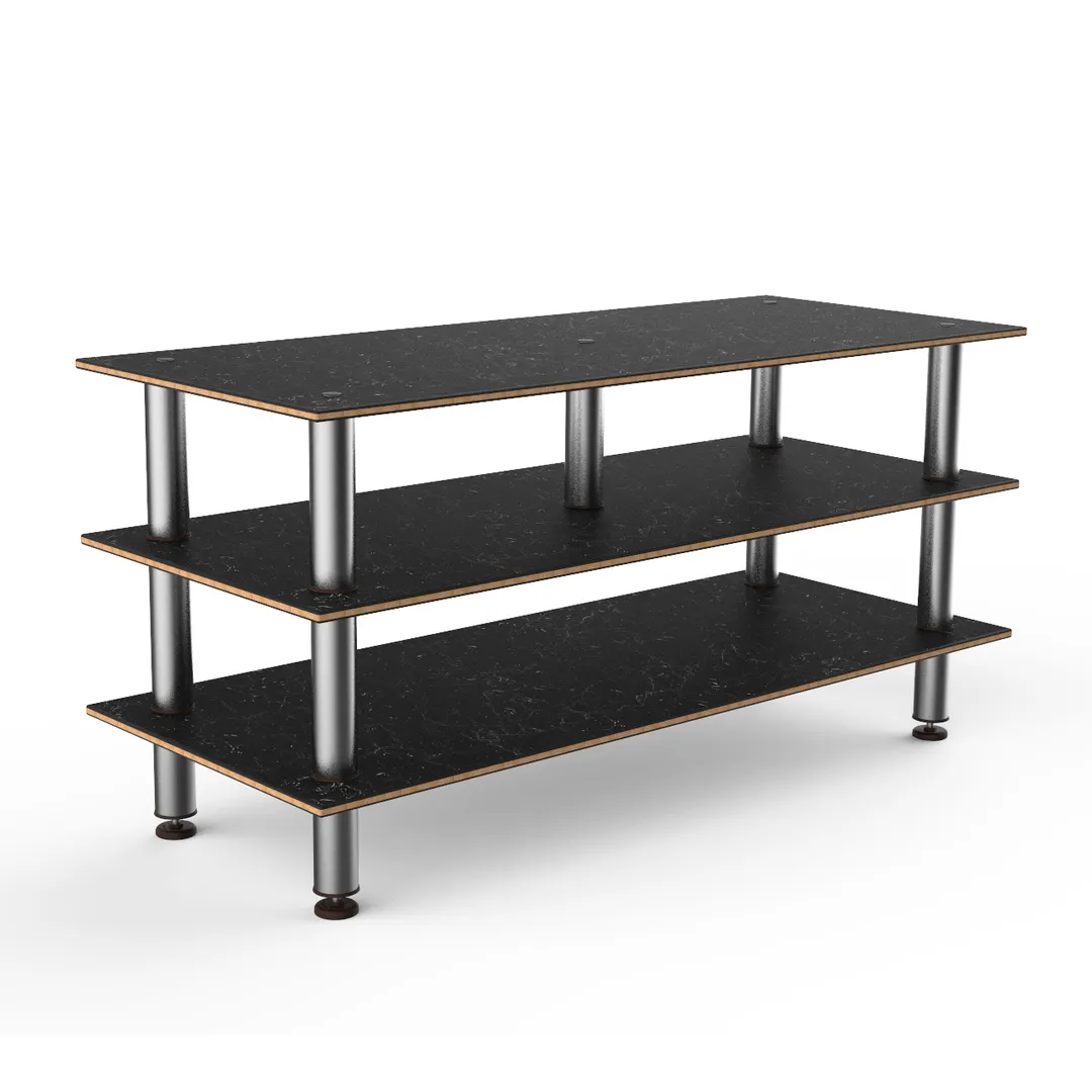 Steelite MGCMLB09MSXF 71" Configurable Buffet Table, 3-Tier, Nero Marquina BHP Laminate Top, Brushed Stainless Steel Legs