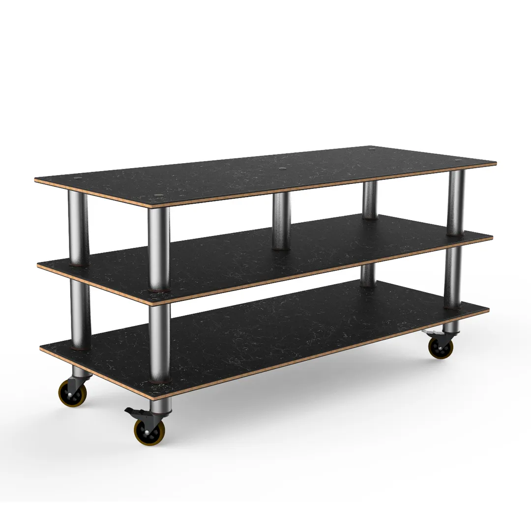 Steelite MGCMLB09MSXW 71" Configurable Buffet Table, 3-Tier, Nero Marquina BHP Laminate, Brushed Stainless Steel