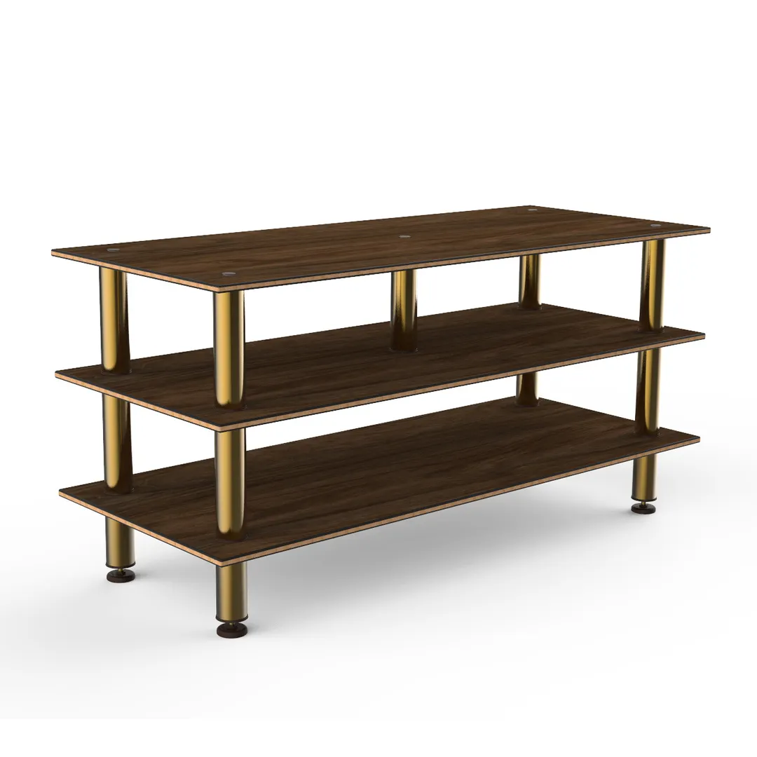 Steelite MGCMLB09WBXF 71" Configurable Buffet Table, 3-Tier, Bengali Mango Wood BHP Laminate Top, Brushed Brass Legs
