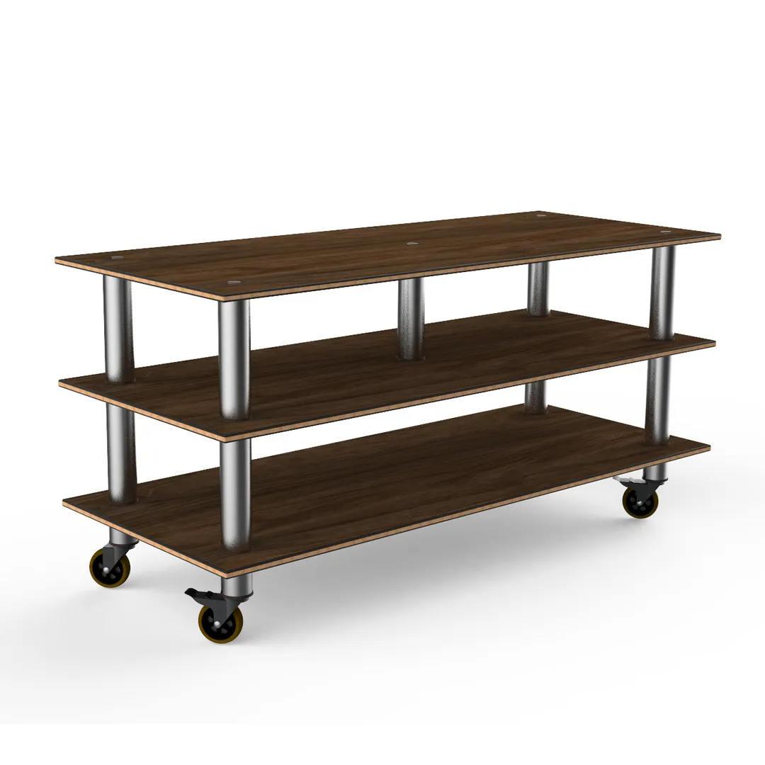 Steelite MGCMLB09WSXW 71" Buffet Table, 3-Tier, 29-1/2"D x 35"H, Bengali Mango Wood Top, Brushed Stainless Steel