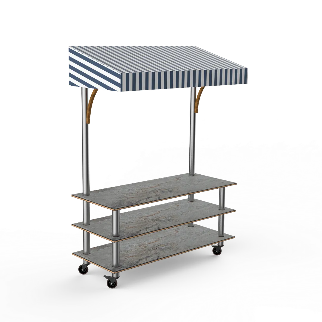 Steelite MGCMLB10GSWW Mogogo Modular Classic Canopy Unit, 71" x 29.5" x 96"H, Grey Slate Finish, Stainless Steel Frame, White/Blue Canopy, On Casters