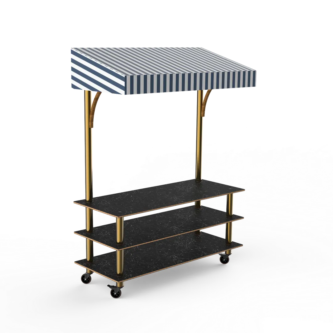 Steelite MGCMLB10MBWW Modular Classic Canopy Buffet Table, 71"W x 29"D x 96"H, Marble Black, Brushed Brass, On Casters