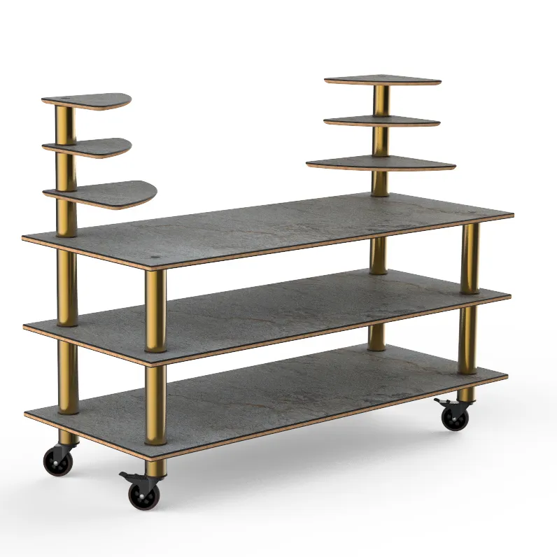 Steelite MGCMLB11GBXW 71" Configurable Buffet Table, 3-Tier, Grey Slate BHP Laminate Top, 54"H