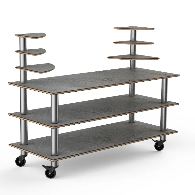 Steelite MGCMLB11GSXW 71" Configurable Buffet Table, 3-Tier, Grey Slate BHP Laminate Top, 54"H