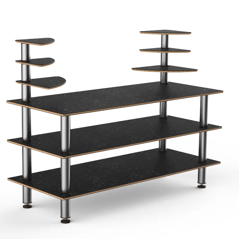 Steelite MGCMLB11MSXF 71" Configurable Buffet Table, 3-Tier, Rectangular, Nero Marquina BHP Laminate, Brushed Stainless Steel