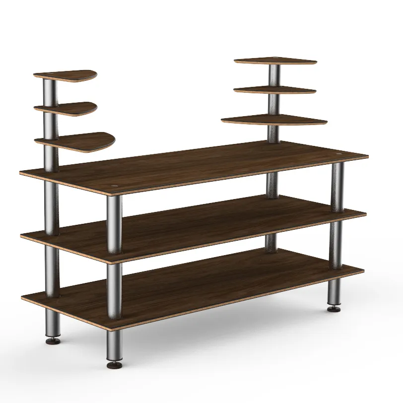 Steelite MGCMLB11WSXF 71" Configurable Buffet Table, 3-Tier, Bengali Mango Wood Top, Brushed Stainless Steel Legs