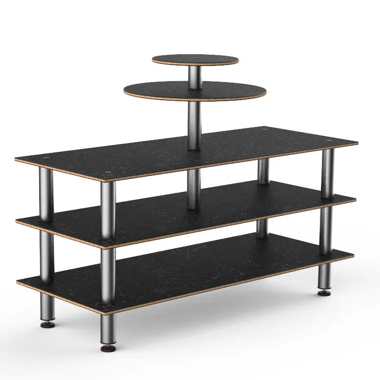 Steelite MGCMLB12MSXF 75" Configurable Buffet Table, 3-Tier, Nero Marquina Marble BHP Laminate Top, Brushed Stainless Steel Legs