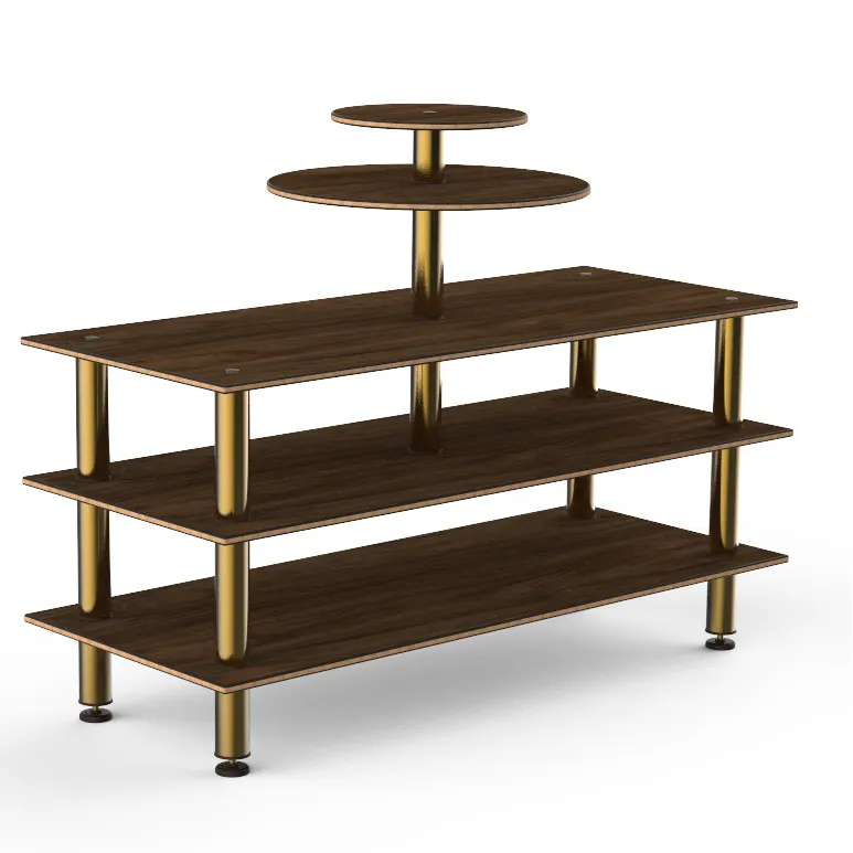 Steelite MGCMLB12WBXF 75" Configurable Buffet Table, 3-Tier, Bengali Mango Wood Top, Brushed Brass Legs