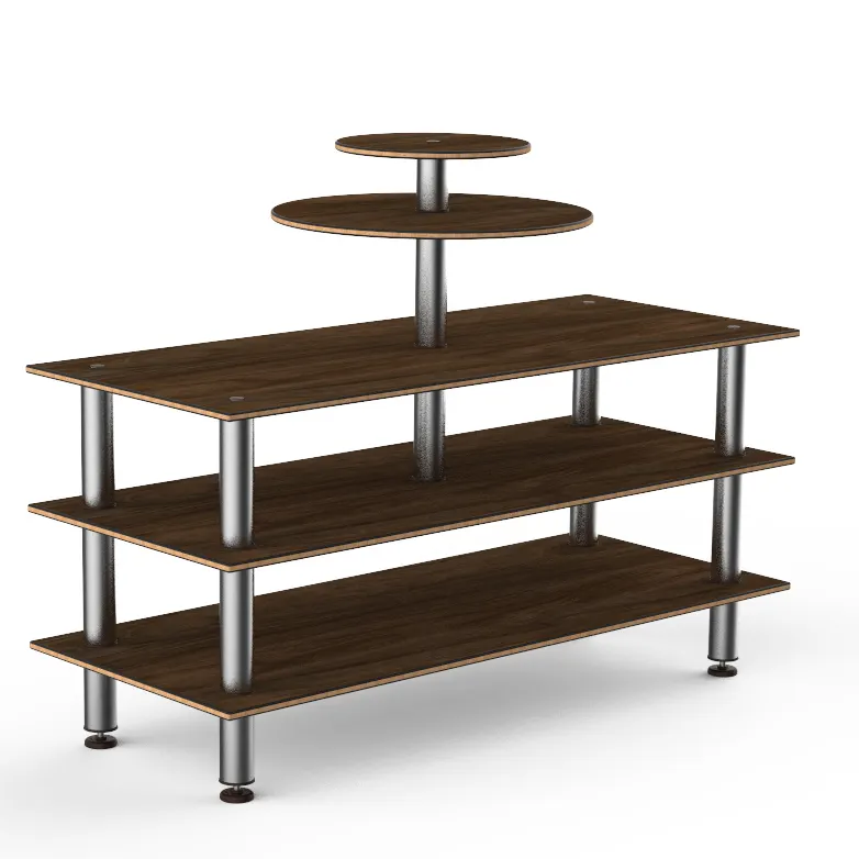 Steelite MGCMLB12WSXF 75" Configurable Buffet Table, 3-Tier, Bengali Mango Wood Top, Brushed Stainless Steel Legs