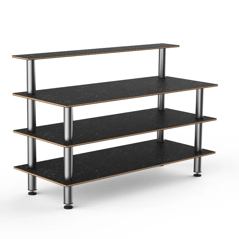 Steelite MGCMLB13MSXF 71" Configurable Buffet Table, 3-Tier, Nero Marquina Marble BHP Laminate, Brushed Stainless Steel