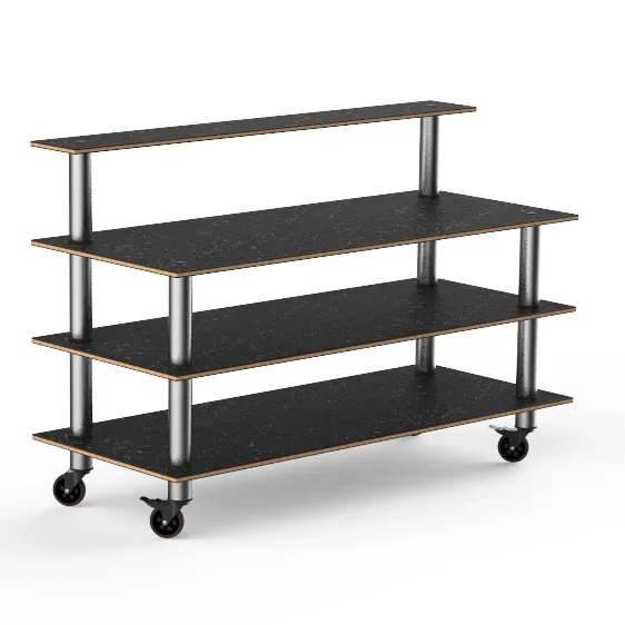 Steelite MGCMLB13MSXW Mogogo Buffet Solutions Modular Classic Plus 71" x 29-1/2" x 47"H Rectangular 3-Tier Buffet Table with Nero Marquina Marble BHP Laminate Top