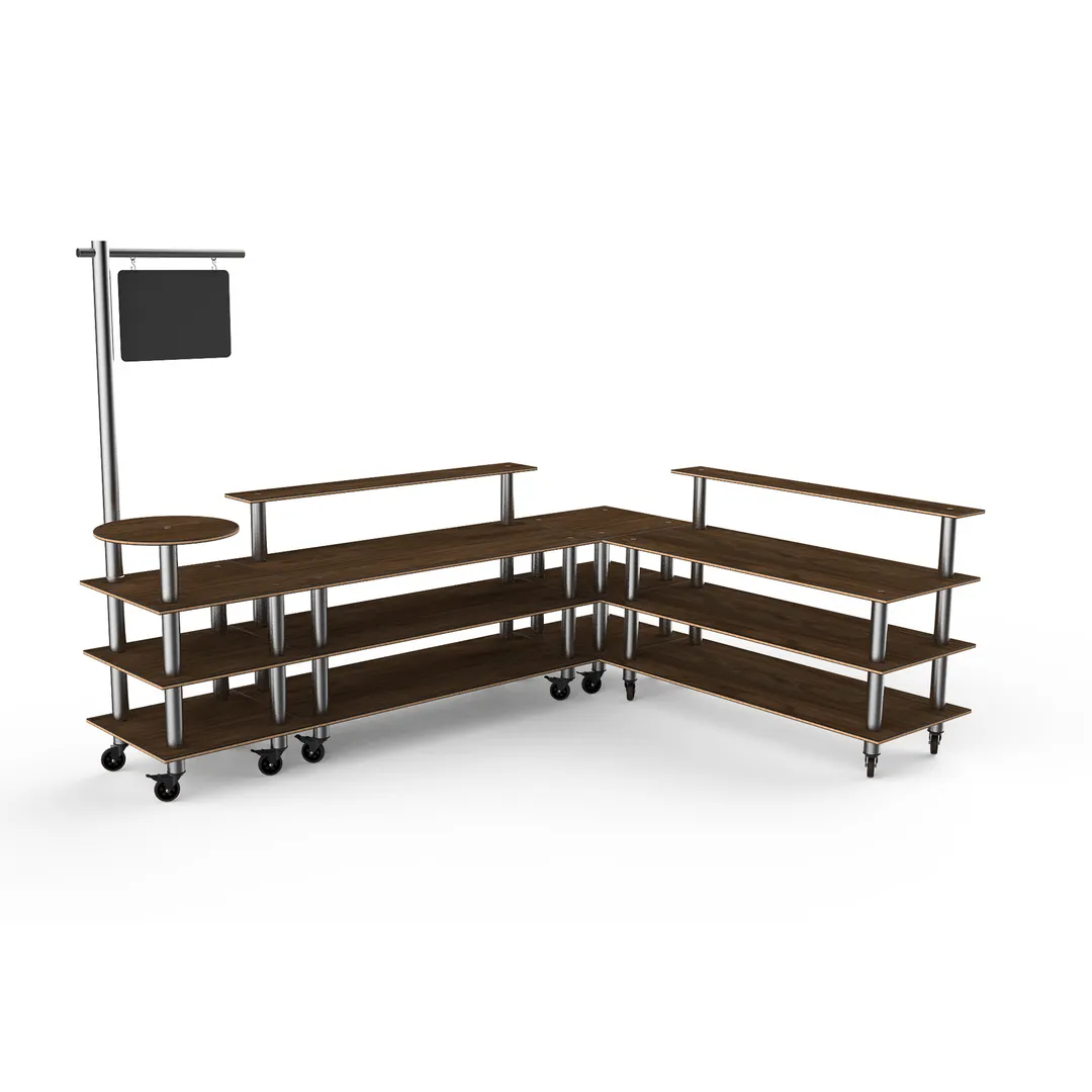 Steelite MGCMLB14WSXW 130"W Configurable Buffet Table, 100"D, 95"H, Mogogo Canopy Style, Mixed Materials, Brown Finish